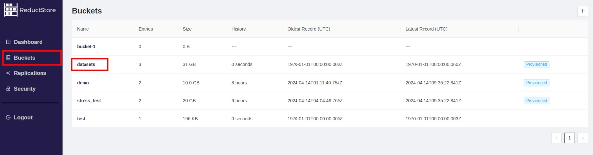 Browse buckets with Web Console