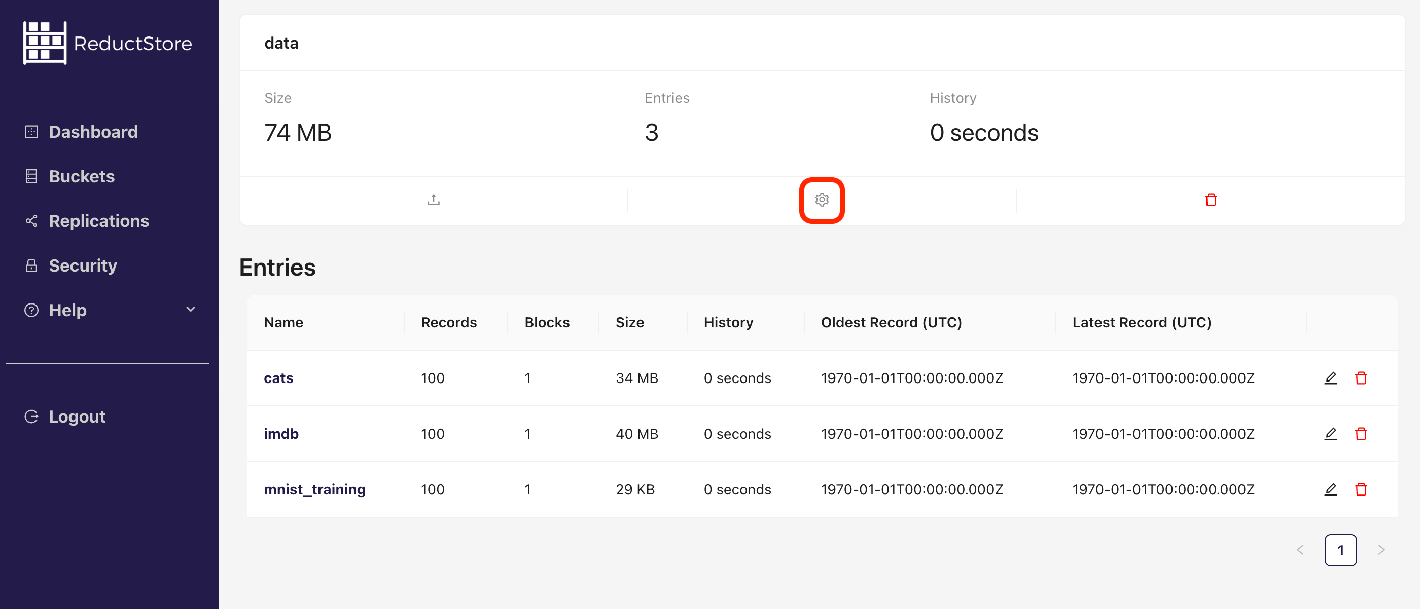 Browse a bucket with Web Console