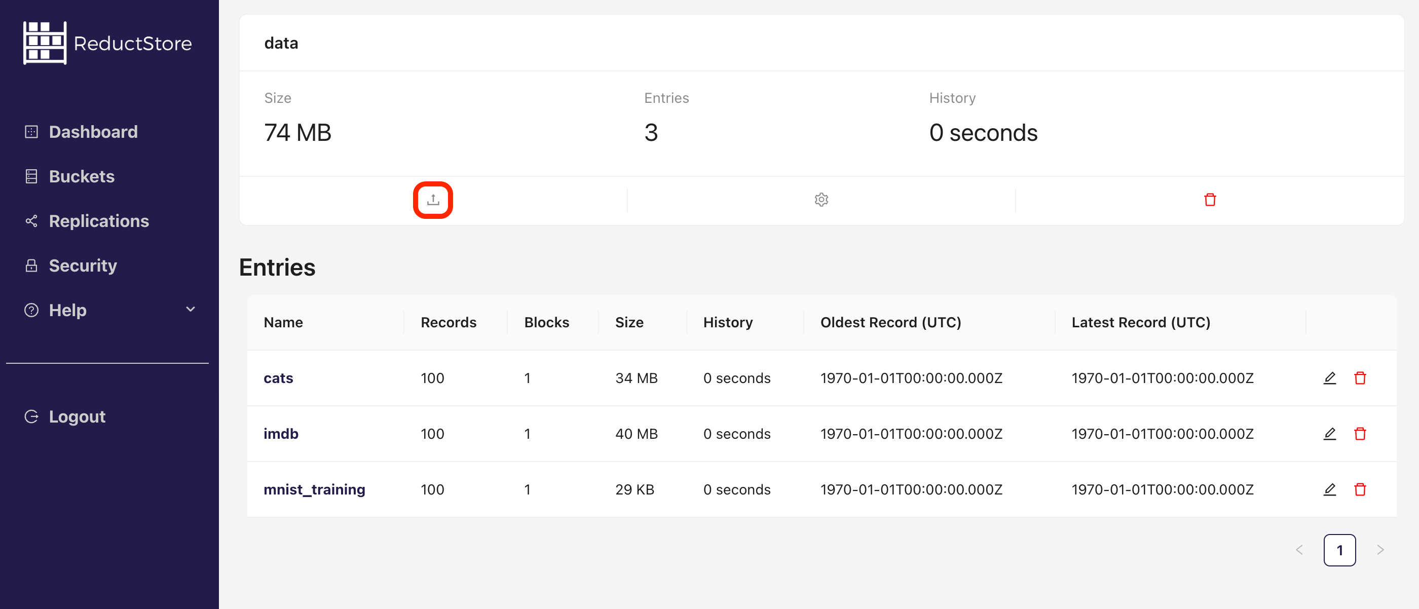 Browse a bucket with Web Console