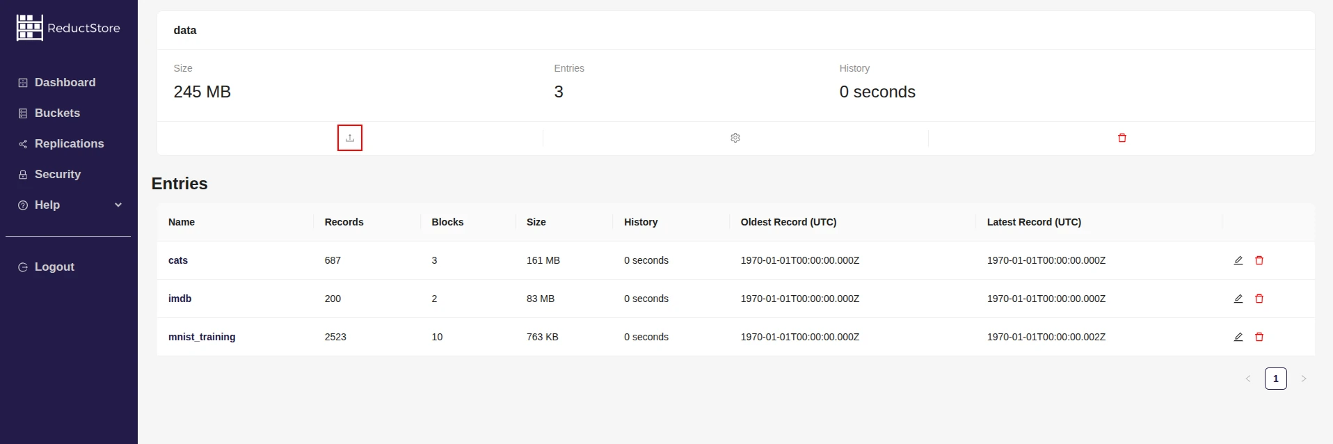 Browse a bucket with Web Console