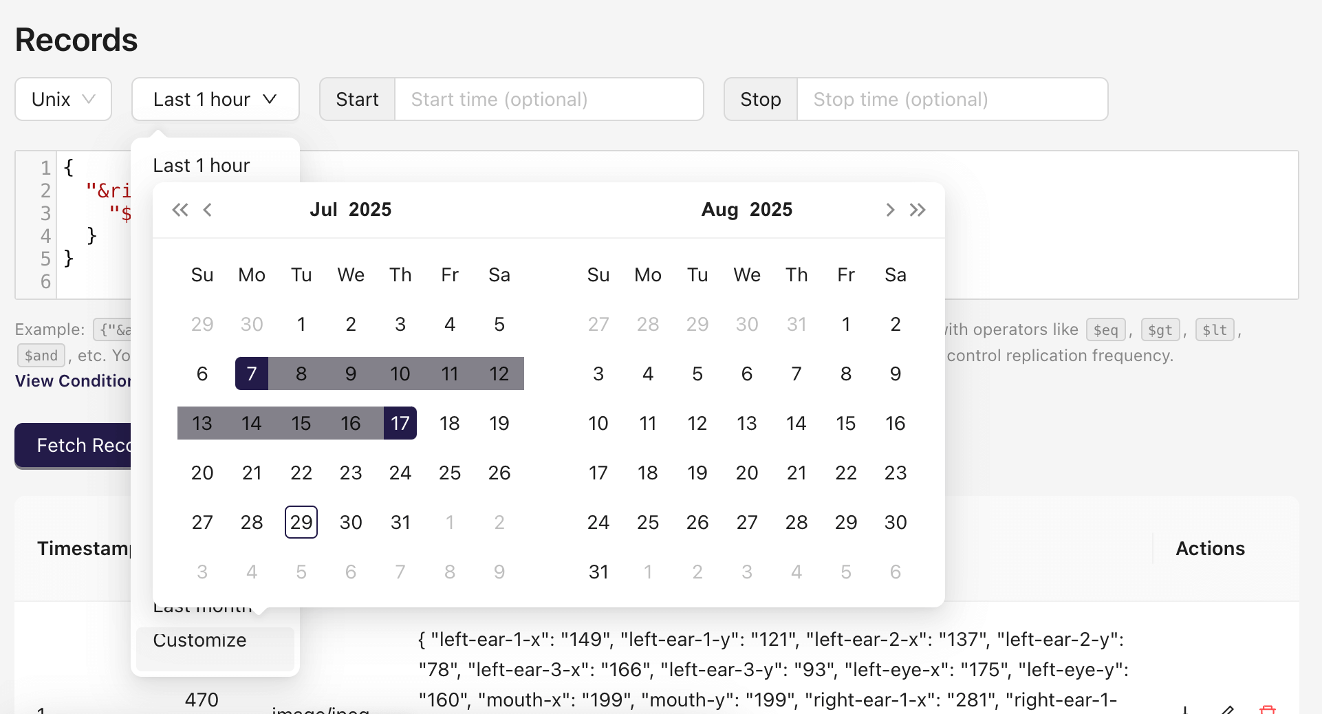 Time range in Web Console