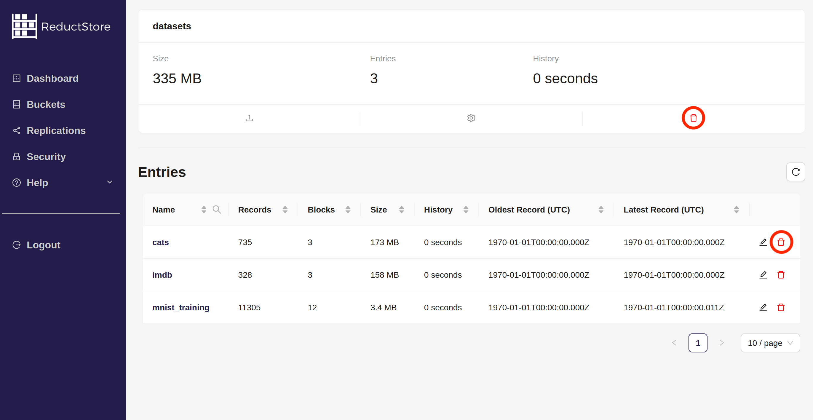 Remove entry with Web Console