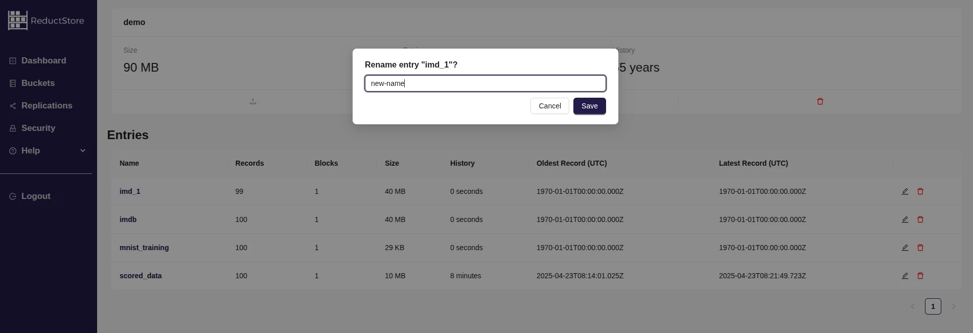 Save entry name with Web Console